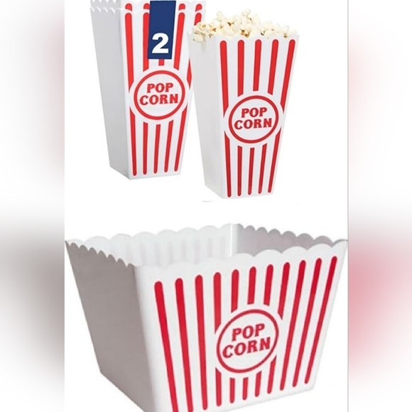 Red & White Striped Reusable Plastic Popcorn Containers-Set of 5 - Picture 9 of 9